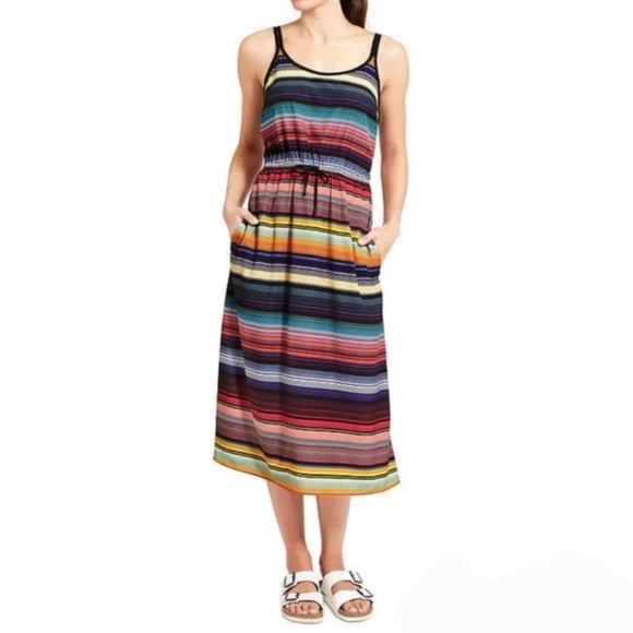 Athleta Dresses & Skirts - Athleta Havana Serape Stripe Dress Women’s Size XS Southwestern Rainbow Midi